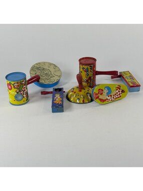 Vintage Kirchhof 1920-50  Lot of 7 Metal Tin Litho Toy USA Made Noise Makers